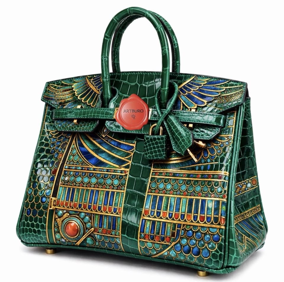 ARTBURO HOUSE RULES. DIAMOND HERMES BAG. FEATHER ART HERMES BAG. HAND PAINTED HERMES BAG