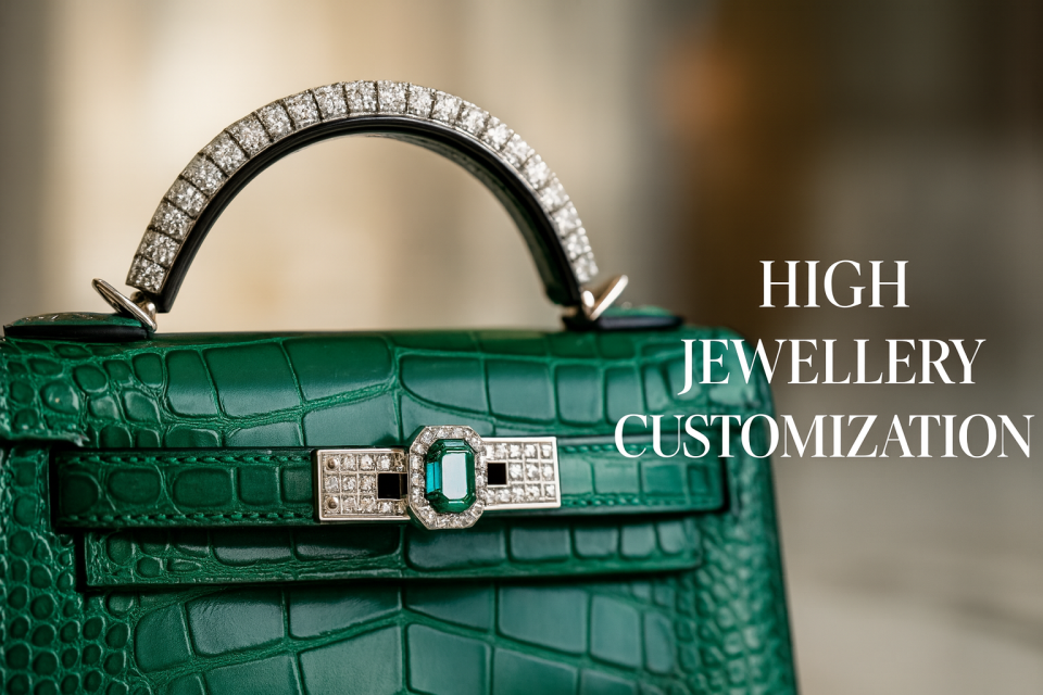 ARTBURO HERMES HIGH JEWELLERY CUSTOMIZATION - Diamonds and Emeralds. Private collection Mini Kelly bag