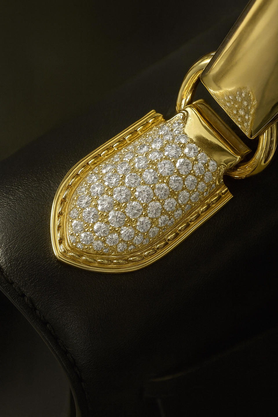 ARTBURO™ HIGH JEWELLERY HERMES CUSTOMIZATION - Details of golden handle with diamonds for Hermes Kelly bag. Private Collection